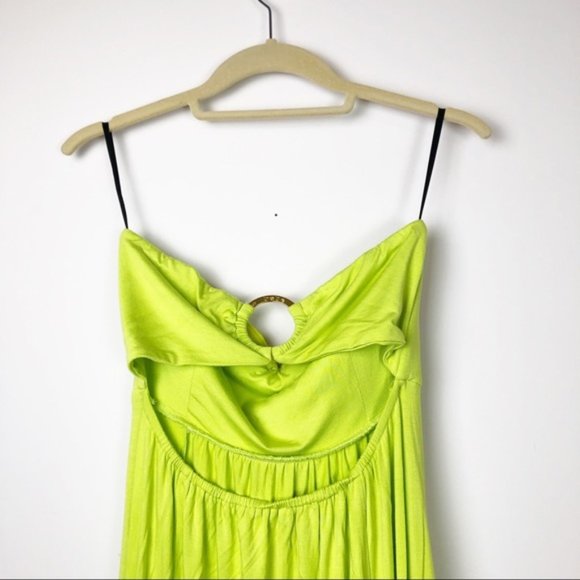 BEBE Bright Green Gold Beaded Maxi Tube Dress - Picture 2 of 8